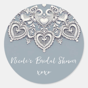 Sticker Rond Coeurs de dentelle blanche Charme romantique Fête