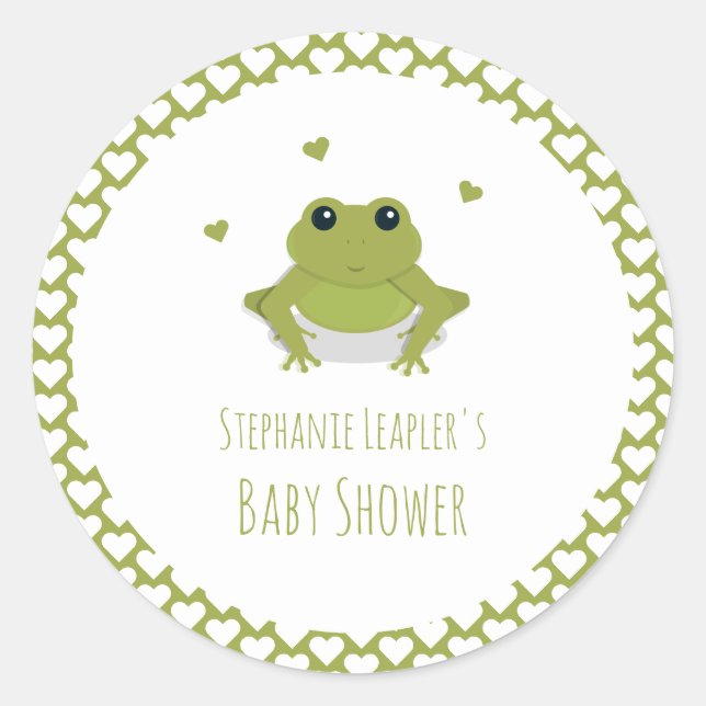 Sticker Rond Coeurs de grenouille verte Nom Baby shower (Devant)