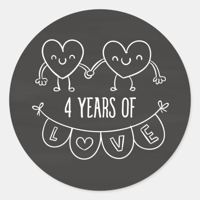 Sticker Rond Coeurs de la Chalk de 4e anniversaire (Devant)