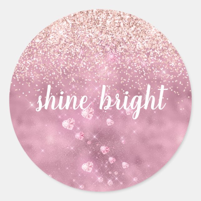 Sticker Rond Coeurs de Parties scintillant rose brillant (Devant)