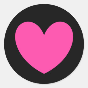 Sticker Rond Coeurs de polka rose Fuchsia sur noir