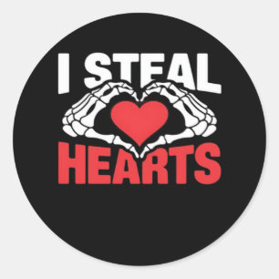 Sticker Rond Coeurs de vol Valentines Jour Funny Skeleton Hand 