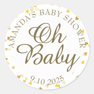 Sticker Rond Coeurs d'or Oh Baby shower Favoriser