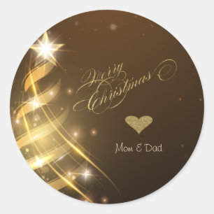 Sticker Rond Cœurs dorés élégants Sapin de Noël doré Sombre