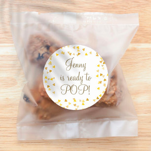 Sticker Rond Cœurs Dorés Elle est Prête à Accoucher Cadeau de B