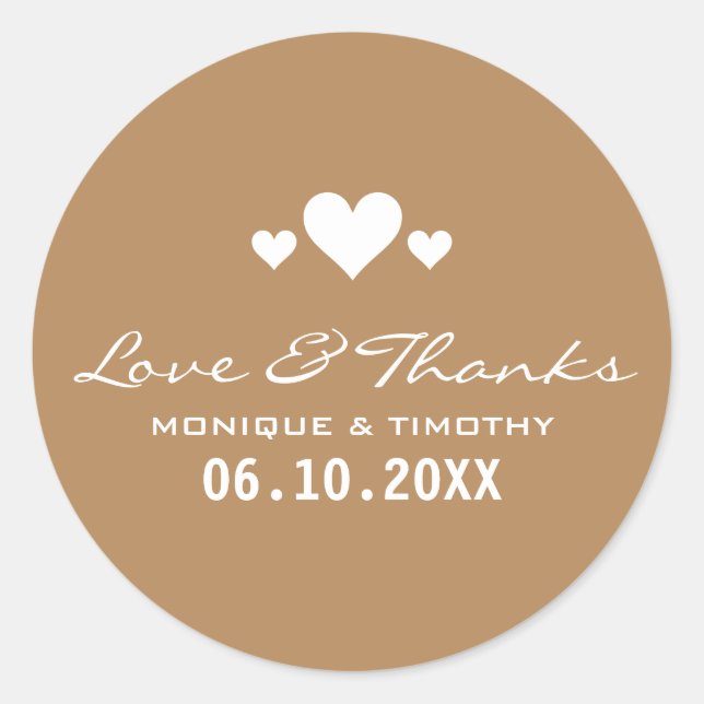 Sticker Rond Coeurs doux Tan Mariage Brown Merci (Devant)