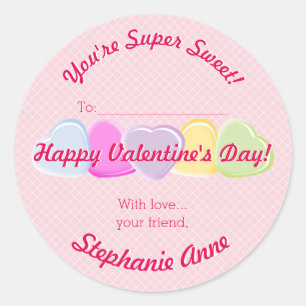 Sticker Rond Coeurs doux Valentines Bonbons