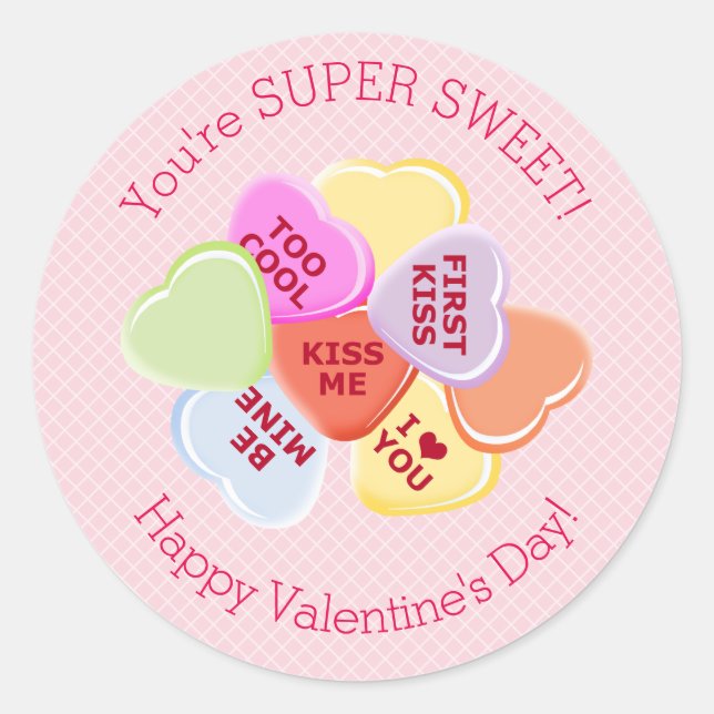 Sticker Rond Coeurs doux Valentines Bonbons (Devant)