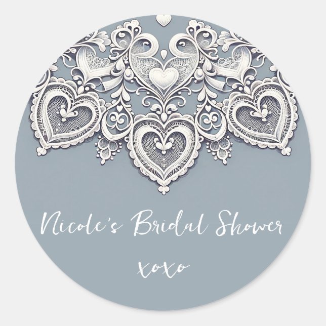 Sticker Rond Cœurs en dentelle blanche Charme romantique Fête d (Devant)