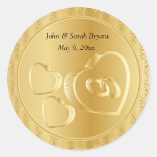 Sticker Rond Coeurs et anneaux Mariages d'or
