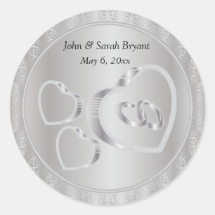 Sticker Rond Coeurs et anneaux Mariages en argent