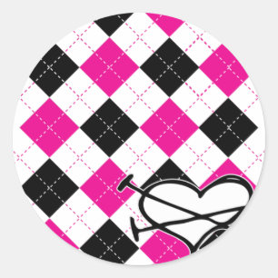 Sticker Rond Coeurs et Jacquard