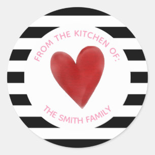 Sticker Rond Coeurs et rayures d'aquarelle rouge