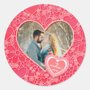 Sticker Rond Coeurs floraux rouges et roses élégants Saint-Vale