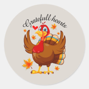Sticker Rond Coeurs gracieux mignonnes dinde d'action de grâces