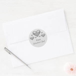 Sticker Rond Coeurs gris et texte Heureuse Sainte-Valentin