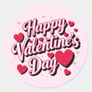 Sticker Rond Coeurs Heureuses Saintes-Valentin élégants rose sc