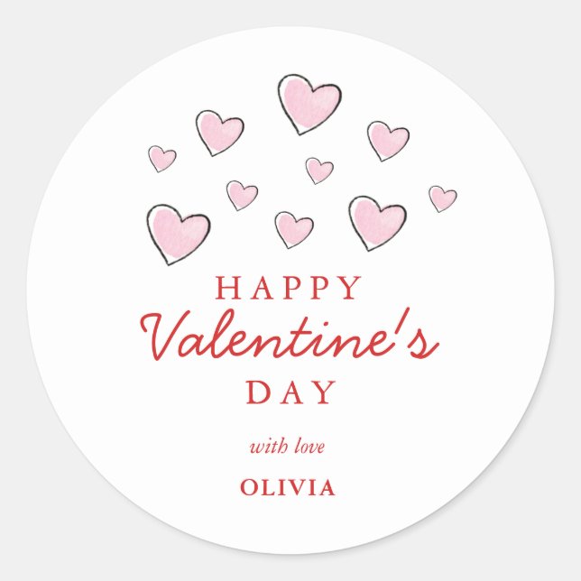 Sticker Rond Coeurs Heureuses Saintes-Valentin rose et blanc (Devant)