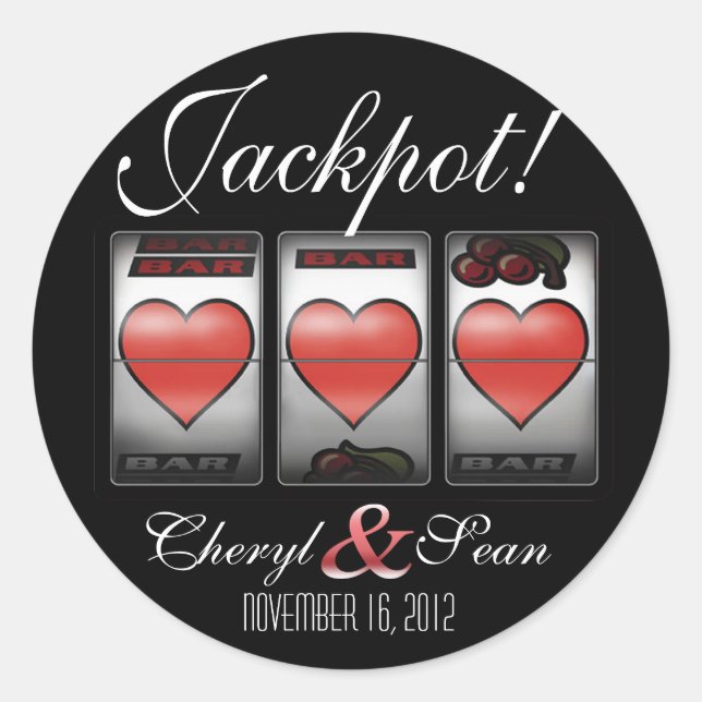 Sticker Rond Coeurs Jackpot Nous le faisons à Vegas (Grand) (Devant)