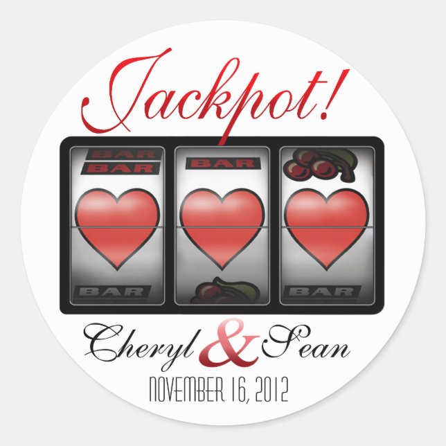 Sticker Rond Coeurs Jackpot Nous le faisons à Vegas (Petits) (Devant)