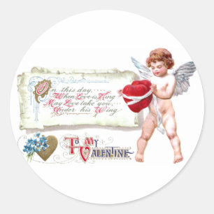 Sticker Rond Coeurs Liants Cupides Comme Une Valentine Vintage