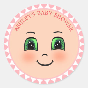 Sticker Rond Cœurs mignons & visage heureux Baby Shower