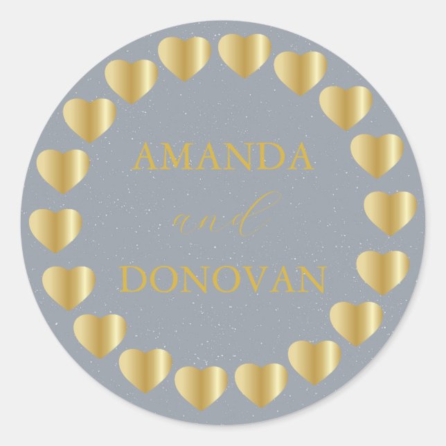 Sticker Rond Coeurs minimaux Mariage bleu poussiéreux sceau (Devant)