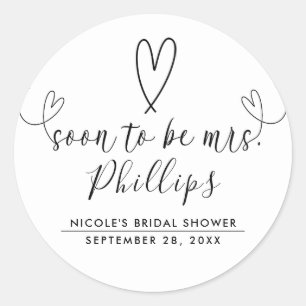 Sticker Rond Coeurs modernes Noir Blanc Bientôt être Mme Bridal