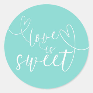 Sticker Rond Cœurs modernes Turquoise Bleu Vert L'amour est dou