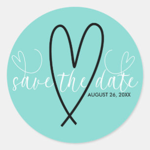 Sticker Rond Coeurs modernes Turquoise Bleu Vert Sauvez la date
