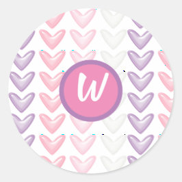 Sticker Rond Coeurs pourpres et roses Phoque Monogramme