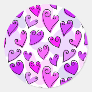 Sticker Rond Coeurs pourpres Fille Mignonne Jour des Valentines
