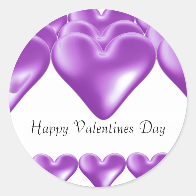 Sticker Rond Coeurs pourpres Joyeux Jour des Valentines (Devant)