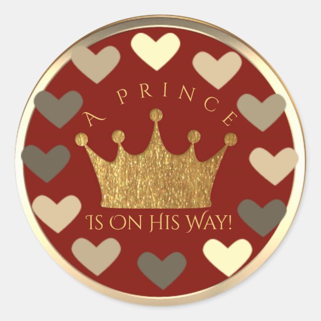 Sticker Rond Coeurs Red Gold Prince Baby shower Faveur (Devant)