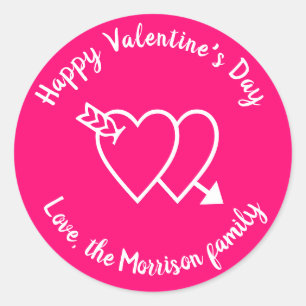 Sticker Rond Coeurs rose chaud Heureuse Sainte-Valentin personn