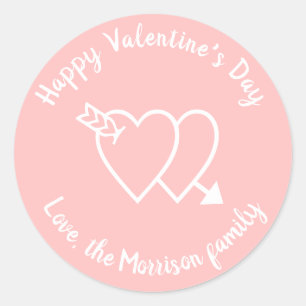 Sticker Rond Coeurs rose Heureuse Sainte-Valentin script person