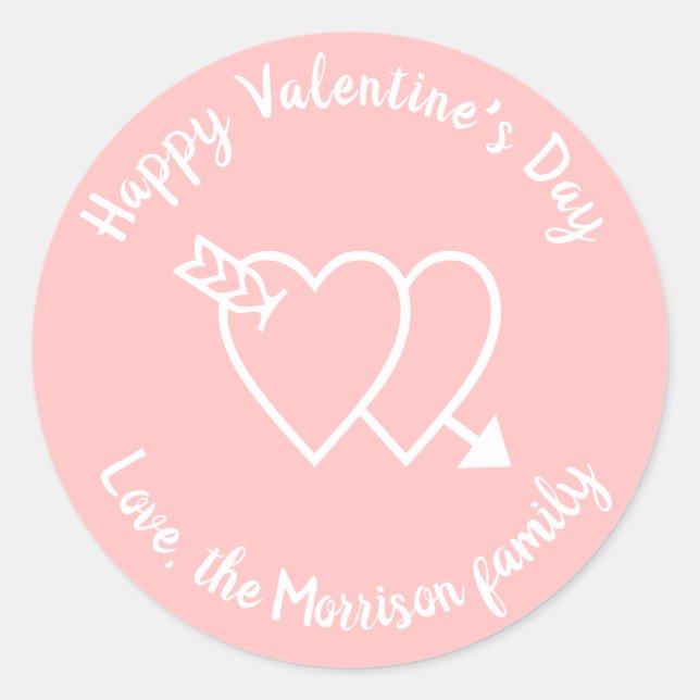 Sticker Rond Coeurs rose Heureuse Sainte-Valentin script person (Devant)