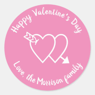 Sticker Rond Coeurs rose Heureuse Sainte-Valentin texte personn