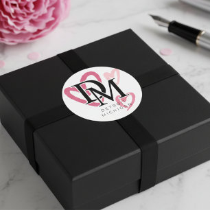 Sticker Rond Coeurs roses de Detroit Michigan