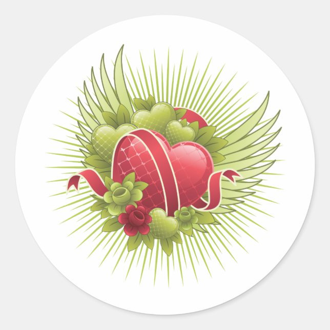 Sticker Rond Coeurs Roses et ailes (Devant)