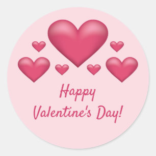 Sticker Rond Coeurs roses et texte Heureuse Sainte-Valentin