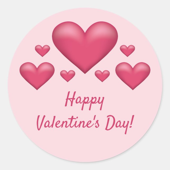 Sticker Rond Coeurs roses et texte Heureuse Sainte-Valentin (Devant)