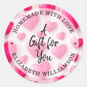 Sticker Rond Coeurs roses fait maison avec amour