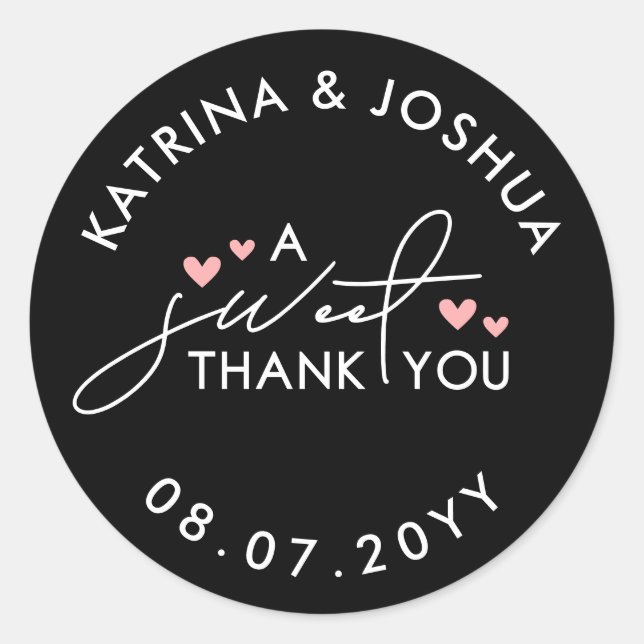Sticker Rond Coeurs Roses Un Merci Doux Favoriser Mariage (Devant)
