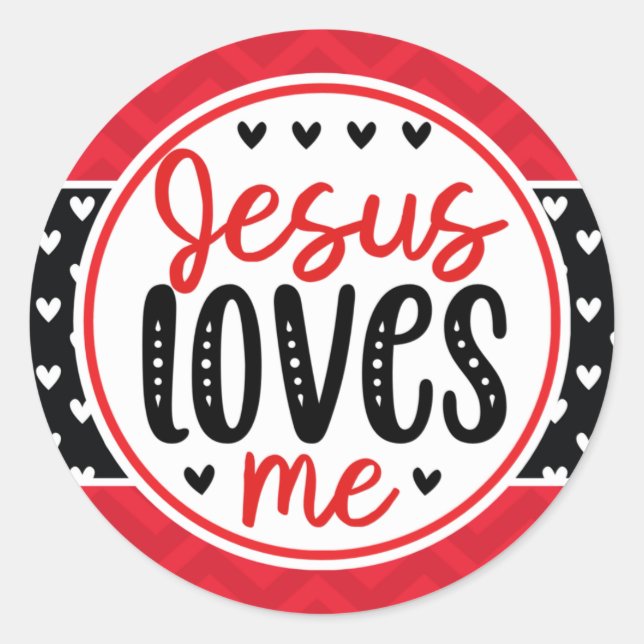 Sticker Rond Coeurs rouge et noir Jésus m'aime Religieux (Devant)