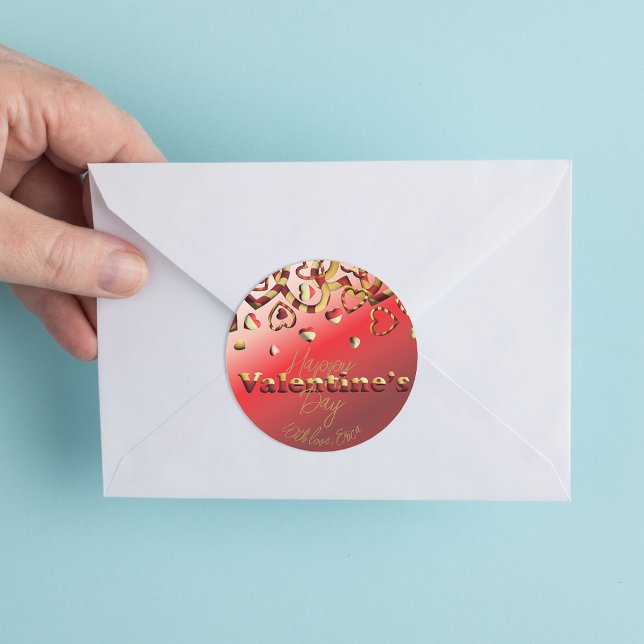 Sticker Rond Coeurs rouge et or rayés de la Saint-Valentin (Créateur téléchargé)