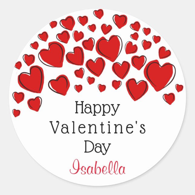 Sticker Rond Coeurs rouges Heureuses Saintes-Valentin personnal (Devant)