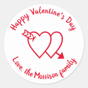 Sticker Rond Coeurs rouges Heureuses Saintes-Valentin texte per