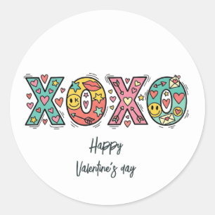 Sticker Rond Cœurs "XOXO" fantaisistes Bonne Saint-Valentin