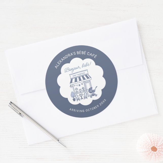 Sticker Rond Coffee Brunch Theme Bebe Cafe Blue Baby Shower (Enveloppe)